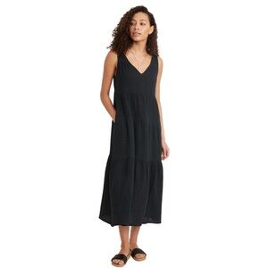 Marine Layer Corinne Black Tiered Cotton Maxi Dress